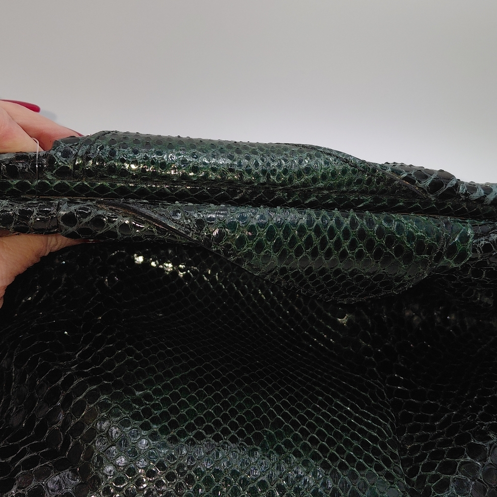 Zagliani Python Snakeskin Green Black Clutch Vgc! - image 5